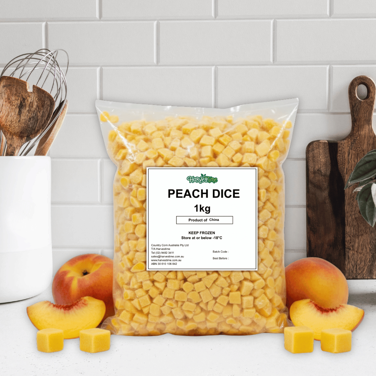 Harvestime Peach Dice 1Kg - Buy Product Online Sydney NSW | Frozberries