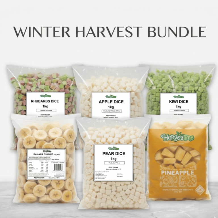 Winter Harvest Bundle 6×1 (Rhubarb 1kg, Apple Dice 1kg, Kiwi Dice 1kg, Banana 1kg, Pear Dice 1kg, Pineapple Pieces 1kg) - Buy Pineapple Online Sydney NSW | Frozberries