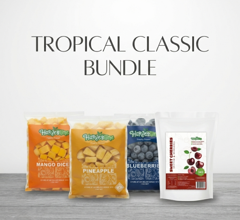 Tropical Classic Bundle 4×1 (Mango 1kg, Blueberries 1kg, Pineapple 1kg, Sweet Cherries 1kg) - Buy Blueberries Online Sydney NSW | Frozberries