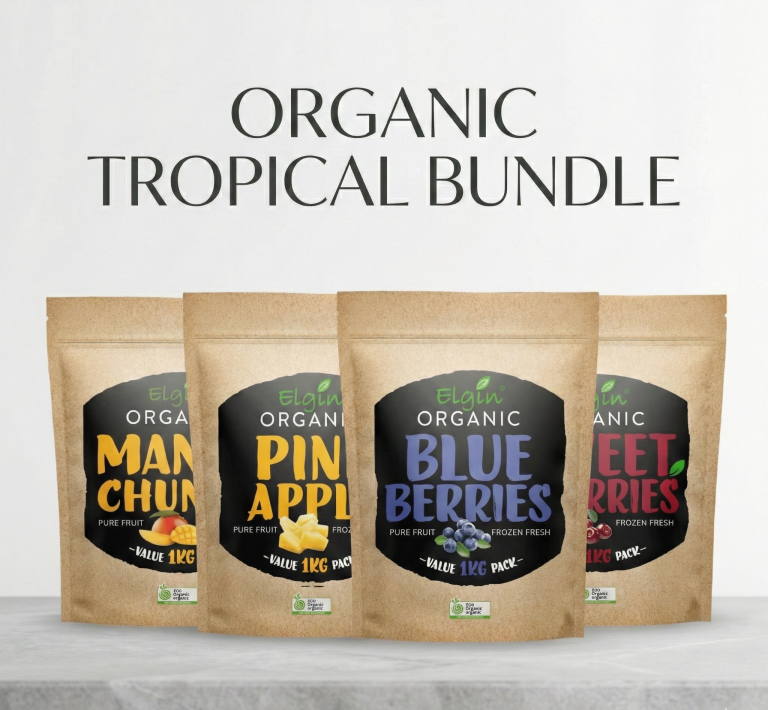 Organic Tropical Bundle 4×1 (Mango 1kg, Pineapple 1kg, Blueberries 1kg, Sweet Cherries 1kg) - Buy Blueberries Online Sydney NSW | Frozberries