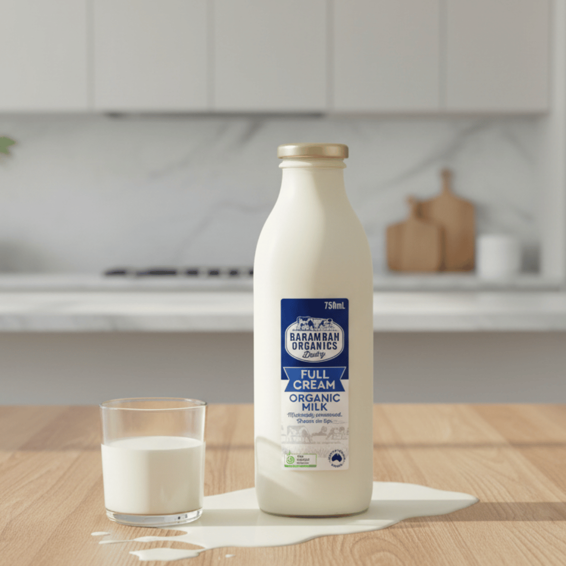 Barambah Organics Glass Bottle Full Cream 750ml - Buy Online Sydney | Frozberries