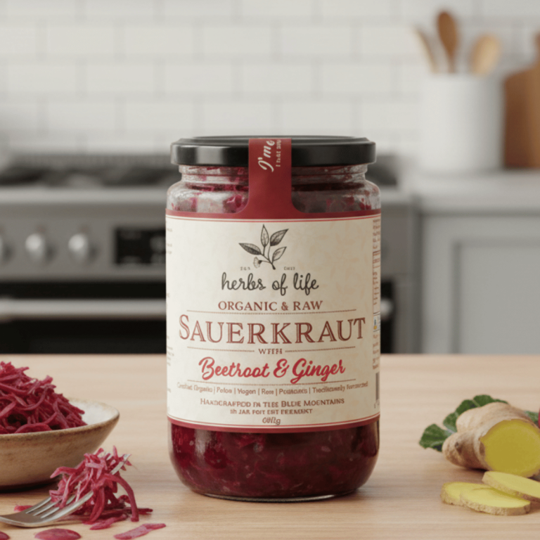 Herbs of Life Beetroot and Ginger Sauerkraut 600g - Buy Online Sydney | Frozberries