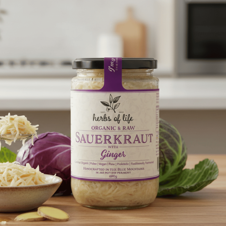 Herbs of Life Ginger Sauerkraut 600g - Buy Online Sydney | Frozberries