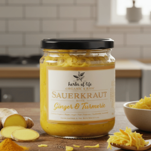 Herbs of Life Ginger and Turmeric Sauerkraut 350g - Buy Online Sydney | Frozberries