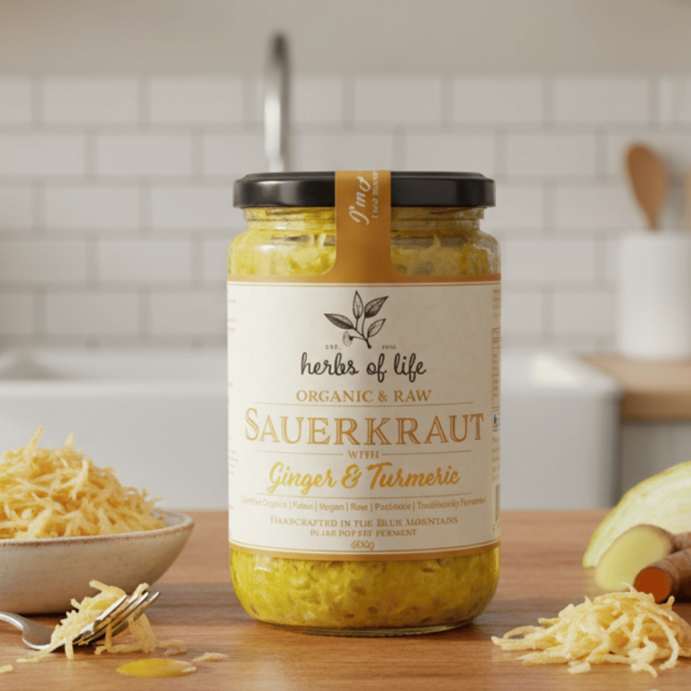 Herbs of Life Ginger and Turmeric Sauerkraut 600g - Buy Online Sydney | Frozberries