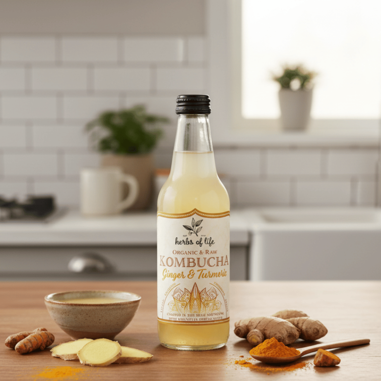 Herbs of Life Ginger Turmeric Kombucha 330ml - Buy Online Sydney | Frozberries