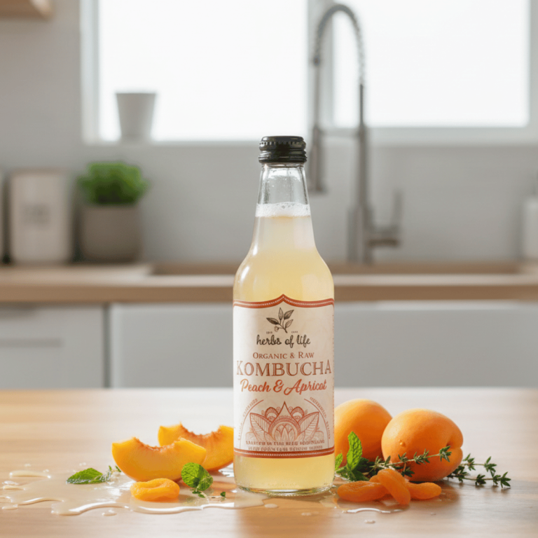 Herbs of Life Peach and Apricot Kombucha 330ml - Buy Online Sydney | Frozberries