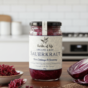 Herbs of Life Sauerkraut Red Cabbage and Caraway 600g - Buy Online Sydney | Frozberries
