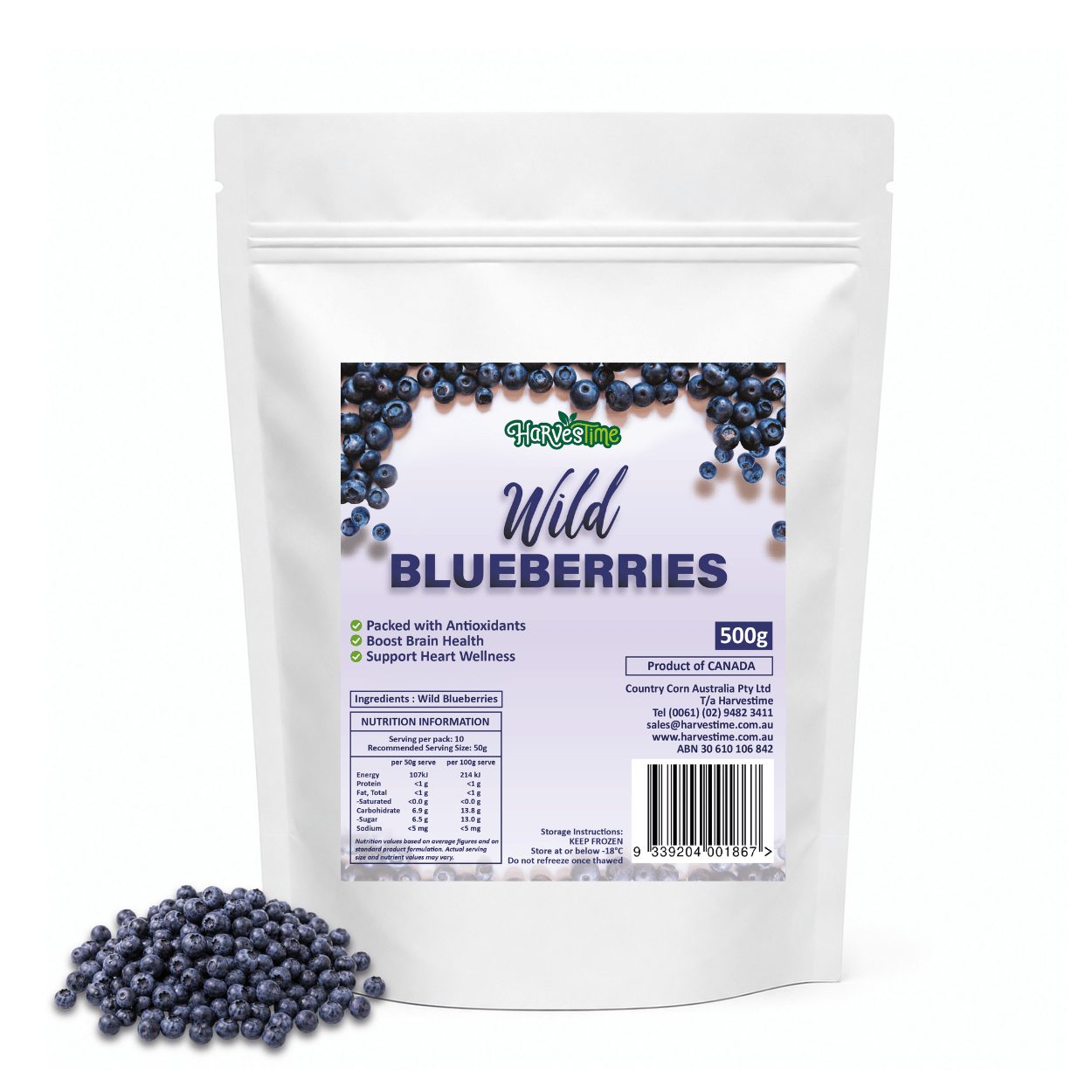 Harvestime Wild Blueberries 500g - Buy Online Sydney | Frozberries