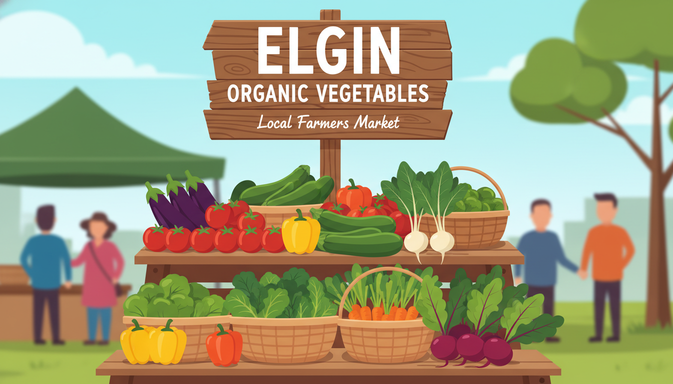 Brightly colored Elgin organic vegetables on display at a local farmers market